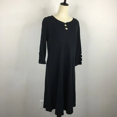 SOFT SURROUNDINGS Womens sz Medium Black Scallop Cut Out Detail Fitted Dress - Image 1 of 4