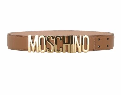 Moschino Mujer Logo Cinturón Marrón y Dorado Talla US 10 / EU 44 Nuevo Foto 1 de 4
