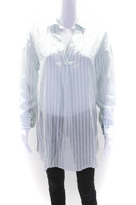 Camisa Blusa Tribal Jeans Mujer Manga Larga Rayas Cuello Azul Claro Pequeña Foto 1 de 4