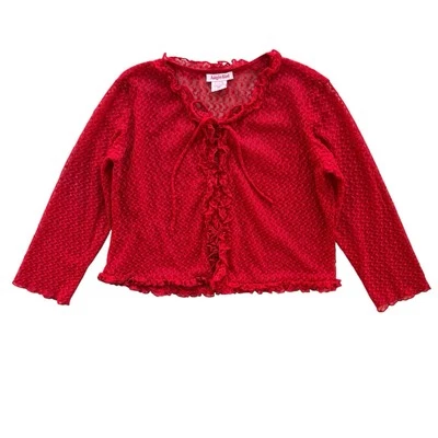 Cárdigan Aagie Girl para mujer M rojo puro texturizado encaje manga 3/4 corbata vintage Foto 1 de 4
