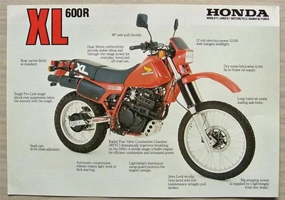 HONDA XL600R-D MOTORCYCLE Sales Specification Leaflet 1984 #PB 84 011A - Image 1 of 2