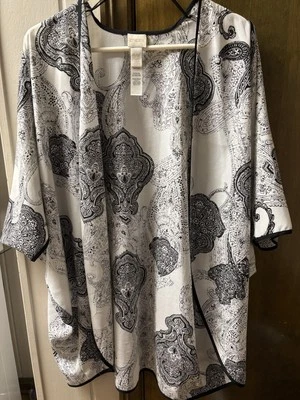 Chicos Ligero Kimona/Chaqueta Damas Talla S/M Blanco Negro Paisley Foto 1 de 2