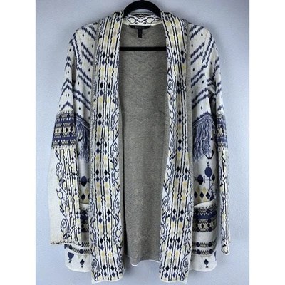 Wmns BCBGMAXAZRIA Amur Floral Jaqua Blue Depths Fringe Open Cotton Cardigan - Image 1 of 4