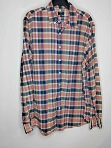 J Crew Hombre Verano Cuadros Rojo Azul Manga Larga Con Botones Talla Grande Bolsillo - Imagen 1 de 3
