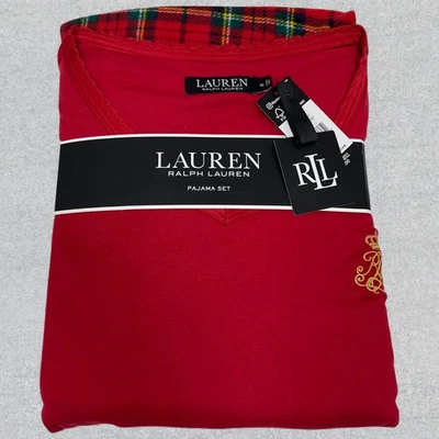 NUEVO Conjunto de Pijama Lauren Ralph Lauren Para Mujer XL Rojo Verde Cuadros Cuello en V Navidad Foto 1 de 4