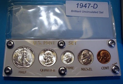 1947-D MINT SILVER SET U.S. COINS LUSTROUS CHOICE to GEM BRILLIANT UNCIRCULATED - Image 1 of 4