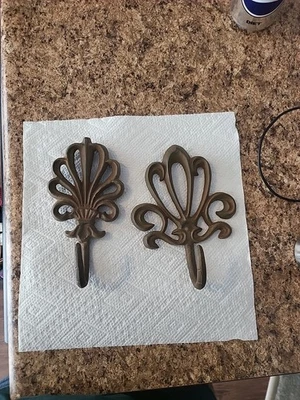 Lot of 2 antique ornate Victorian Curtain Rods Cast iron Or Hooks - Image 1 of 4