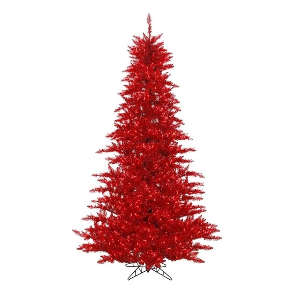 Vickerman 90" Plástico Abeto Dura-iluminado LED Árbol de Navidad Artificial en Oropel Rojo Foto 1 de 1