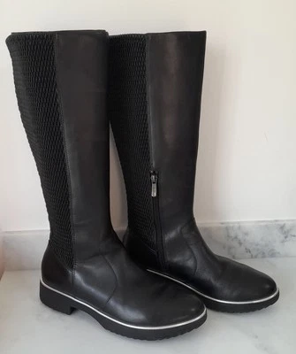 BOTAS HASTA LA RODILLA FITFLOP TALLA 4/37 CUERO NEGRO ELÁSTICO ESPALDA P&P gratis Foto 1 de 4