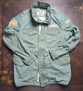 American Living Military Jacket Mens Large Green Fold Out Hoodie Zip Collar - Picture 1 of 16