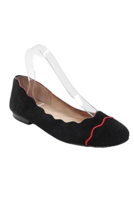 FS/NY Womens Suede Slide On Scallop Trim Ballet Flats Black Red Size 8 B - Image 1 of 4