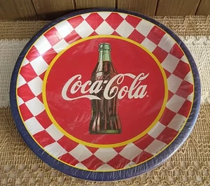 10 Coca-Cola Paper Party Plates, 8.75", Red White & Blue Checked, Coke - Picture 1 of 4