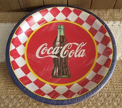 10 Coca-Cola Paper Party Plates, 8.75", Red White & Blue Checked, Coke - Image 1 of 4