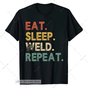 Funny Welder T-shirt Eat Sleep Weld Repeat MIG TIG Arc Welding Metal Fabrication - Picture 1 of 5