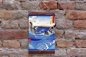 Ando Hiroshige - Wild sea breaking on the rocks (1856), Wood Framed Canvas Print - Picture 1 of 10