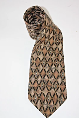 Vtg J. Ferrar Men's Necktie Tie Brown Black Beige Blue Geometric - Image 1 of 4