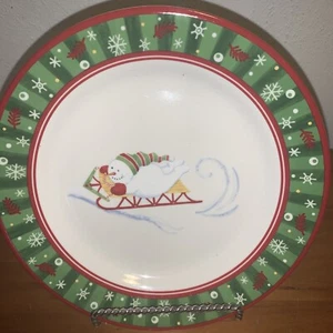 Plato de ensalada de postre Longaberger Bluster The Snowman 8,25" banda verde recorte - Imagen 1 de 2