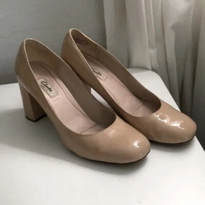  Clarks Patent Leather Toe Nude Heels Narrative Round Blush Block Artisan Siz 10 - Picture 1 of 4