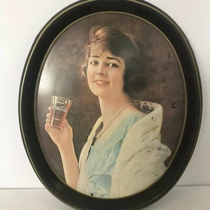 Vintage 1973 Coca Cola Tray Redo of 1923 Tray Lady in Blue Dress Black Back  - Picture 1 of 3