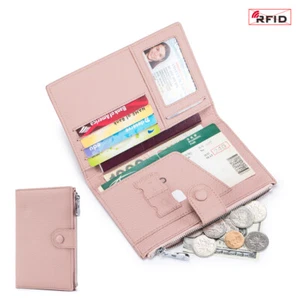 Women First Layer Leather RFID Slim Multifunctional Passport Holder Ticket Card - Picture 1 of 30