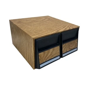 Organizador de CD de dos cajones de grano de madera vintage para almacenamiento de CD de oficina o medios - Imagen 1 de 7