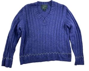 Woolrich Sweater Women's M Blue Cable Knit Wool Ramie Blend V Neck Vintage Y2K - Picture 1 of 11