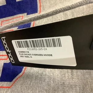 Boohoo Womens Hoodie Gray Plus Chicago Oversized Graphic Print Pullover Size 12 - Picture 1 of 8