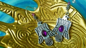 Native American earrings eagle thunderbird crystal tribal silver CLEANSED purple - Picture 1 of 12