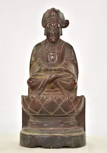 Antique Chinese Red Gilt Wood Carved Statue Figure Buddha, 1887 of Qing Dynasty - Picture 1 of 8