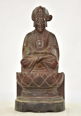 Antigua estatua china tallada en madera dorada roja figura de Buda, 1887 de la dinastía Qing Foto 1 de 4