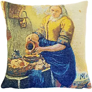 VERMEER THE MILKMAID HIGH QUALITY BELGIAN TAPESTRY CUSHION COVER 13 X 13", 01743 - Picture 1 of 8