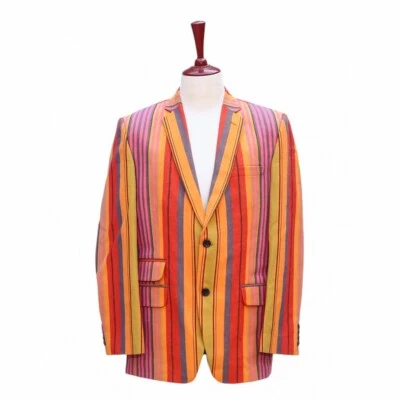 Mens Blazer 42R Multicolor Striped Cotton Sport Coat Wedding Party Formal Jacket - Image 1 of 4
