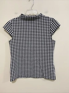 Ann Taylor Small High Neck Short Cap Sleeve Textured Black White Cotton Bld Top - Picture 1 of 4