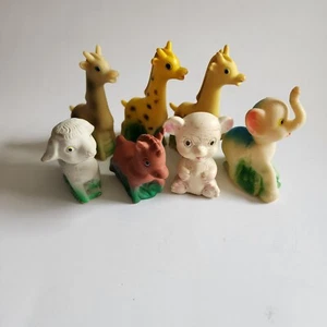 Lot of Vintage Rubber Squeaky Toy Animals 5" Japan Circus Elephant Giraffe Bear - Picture 1 of 7
