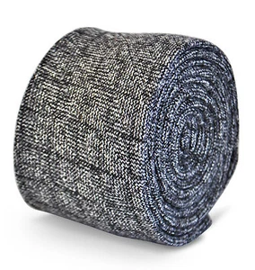 Frederick Thomas Designer Tweed Wool Mens Tie - Dark Grey - Herringbone Skinny - Picture 1 of 4