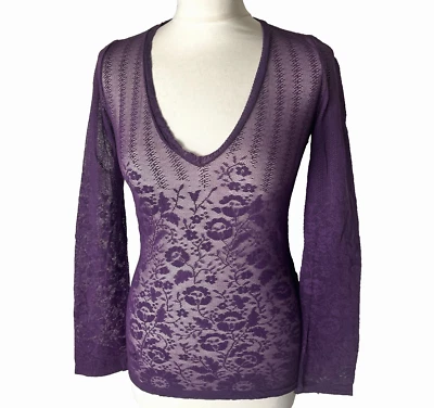 Patrizia Pepe Long Sleeve V-Neck Top Floral Embroidered Sheer blouse S vintage - Image 1 of 4