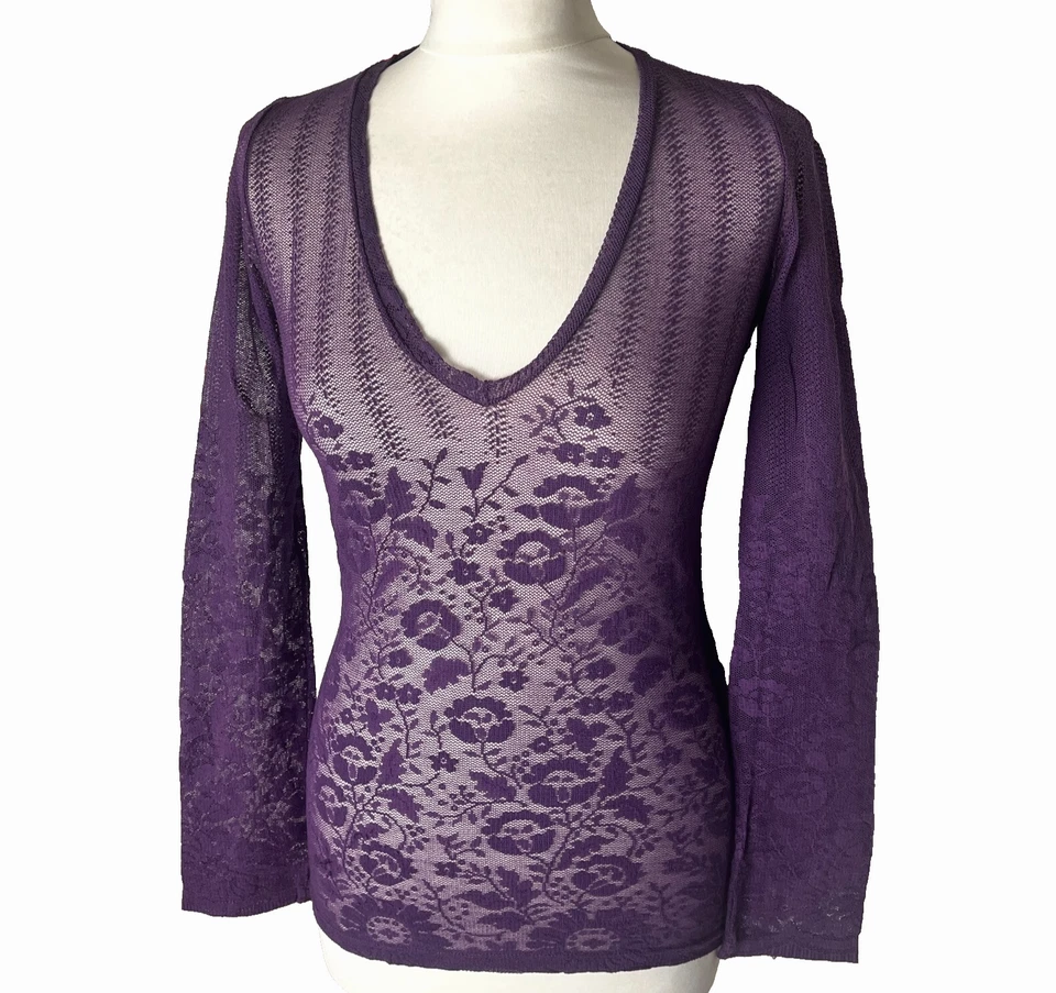 Patrizia Pepe Long Sleeve V-Neck Top Floral Embroidered Sheer blouse S vintage - Image 1 of 4