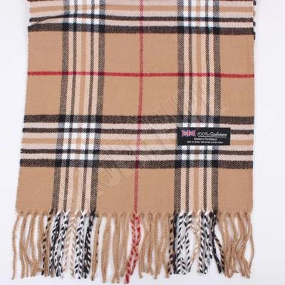Men's 100% CASHMERE Scarf Camel tartan Plaid Stripe Design Soft - Image 1 of 4