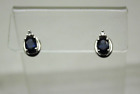 SIGNED EMA 14k White Gold Oval Cut BLUE SAPPHIRE &amp; DIAMOND EARRINGS