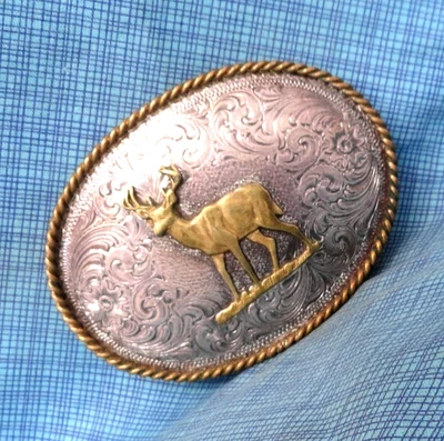 Deer Buck Stag Belt Buckle Western Sportsman Hunter Cowboy SP Vtg MSS    .GMP695 - Image 1 of 4