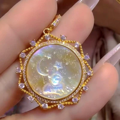 925 sterling silver yellow Cameo shell vintage jewelry Pendant estate jewelry - Image 1 of 4