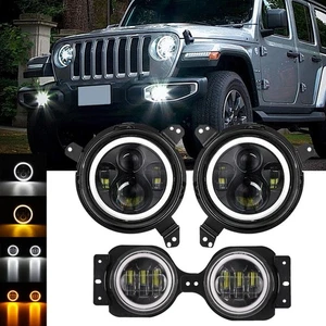 7" LED Headlights+4" Fog Light+Mounting Brackets for Jeep Wrangler JL 2018-2023 - Picture 1 of 12