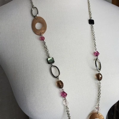 Lia Sophia Long Necklace with Silver, Pink, Tan, new in box - Image 1 of 4