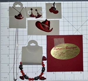 Vintage Red Hat Society Costume Jewelry Lot Necklace Pin Earrings Bracelet - Picture 1 of 3