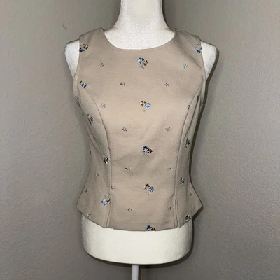 XOXO VTG Blouse Top Womens Medium Beige Embroidered Floral Back Zip Cottage Core - Image 1 of 4