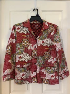 Nick & Nora Pajama Top Medium Red Long Sleeve Button Pocket Cotton Blend EUC - Picture 1 of 2