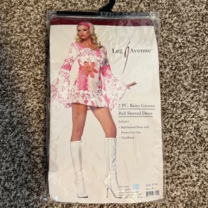 Legs Avenue Go Go Girl Erwachsenen Kostüm Outfit Hippie Kleid rosa Cut-Out Blume M/L - Bild 1 von 15