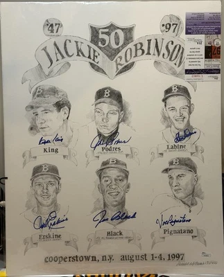 Jackie Robinson Dodgers 1947 50th Anniversary Auto Lithograph #131/1400 JSA - Image 1 of 4