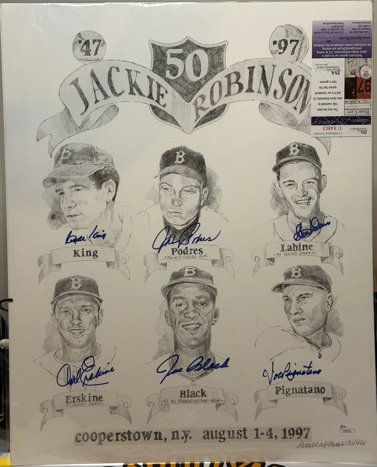 Jackie Robinson Dodgers 1947 50th Anniversary Auto Lithograph #131/1400 JSA - Image 1 of 4
