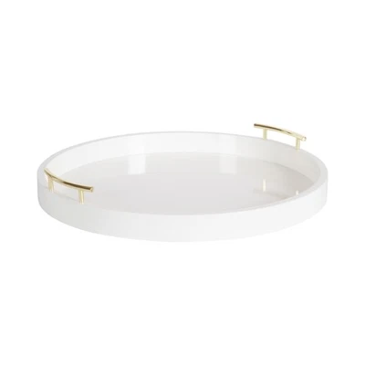 Bandeja otomana redonda moderna Lipton; 22 pulgadas de diámetro; blanca y dorada; decorativa... Foto 1 de 4